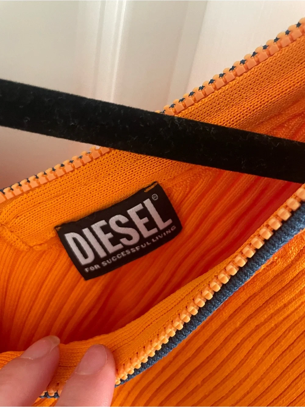 Diesel Orange Ribbed Zip Top with Navy Trim - Picture 4 of 9